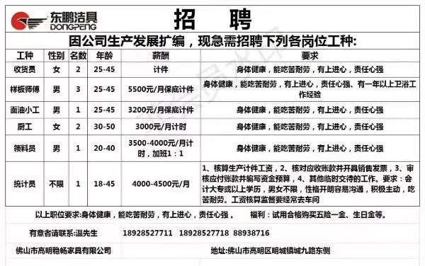 白山晚班招工信息最新招聘动态